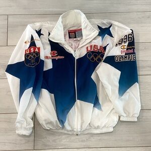 Olympic Vintage 1996  USA Olympic Star Windbreaker Jacket - White & Navy